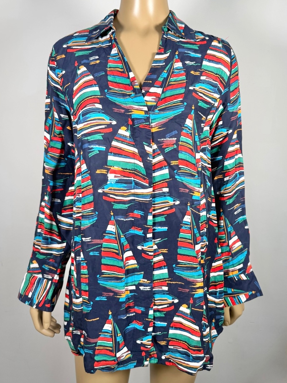 Soft Surroundings Women’s Size Small Sailboat Pattern Cupro/Lyocell Blend Shirt